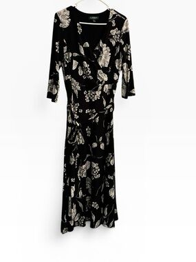 Lauren Ralph Lauren Black Floral Long-Sleeve Wrap Maxi Dress